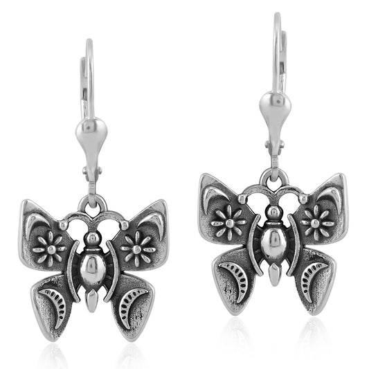 Sterling Silver Butterfly Dangle Lever Back Earrings