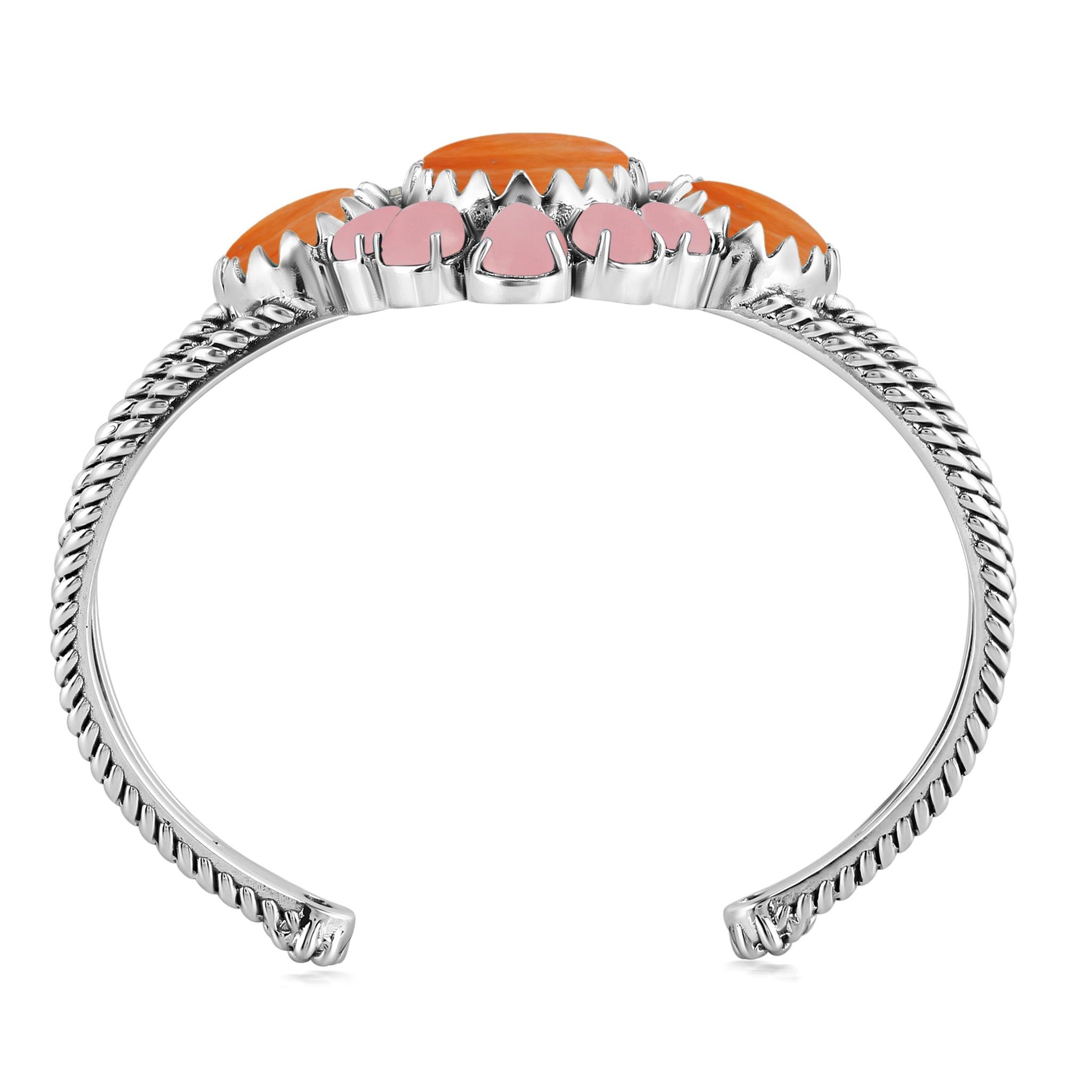 EXCLUSIVELY OURS! Sterling Silver Orange Spiny Oyster and Pink Opal Cuff Bracelet