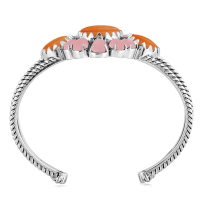 EXCLUSIVELY OURS! Sterling Silver Orange Spiny Oyster and Pink Opal Cuff Bracelet