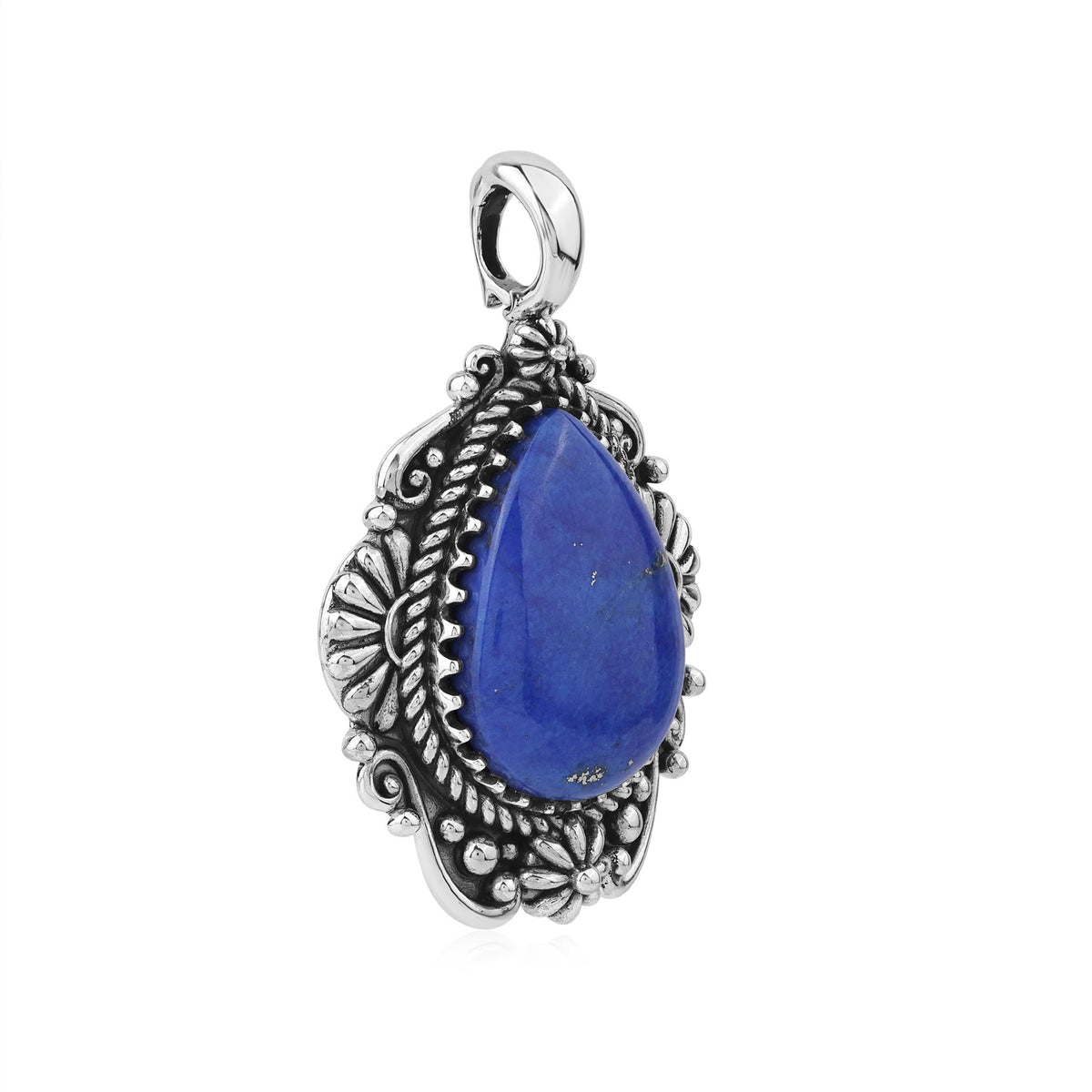 Sterling Silver Lapis Oval Gemstone Concha Pendant Enhancer 