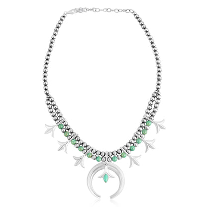 Sterling Silver Green Turquoise Bead Squash Blossom Necklace