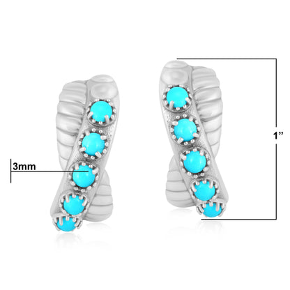 Sterling Silver Sleeping Beauty Turquoise Twist Hoop Earrings