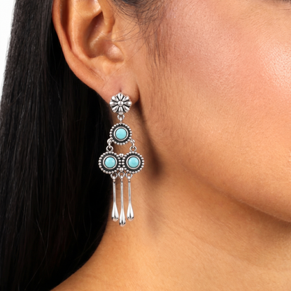 Sterling Silver Sleeping Beauty Turquoise Chandelier Earrings