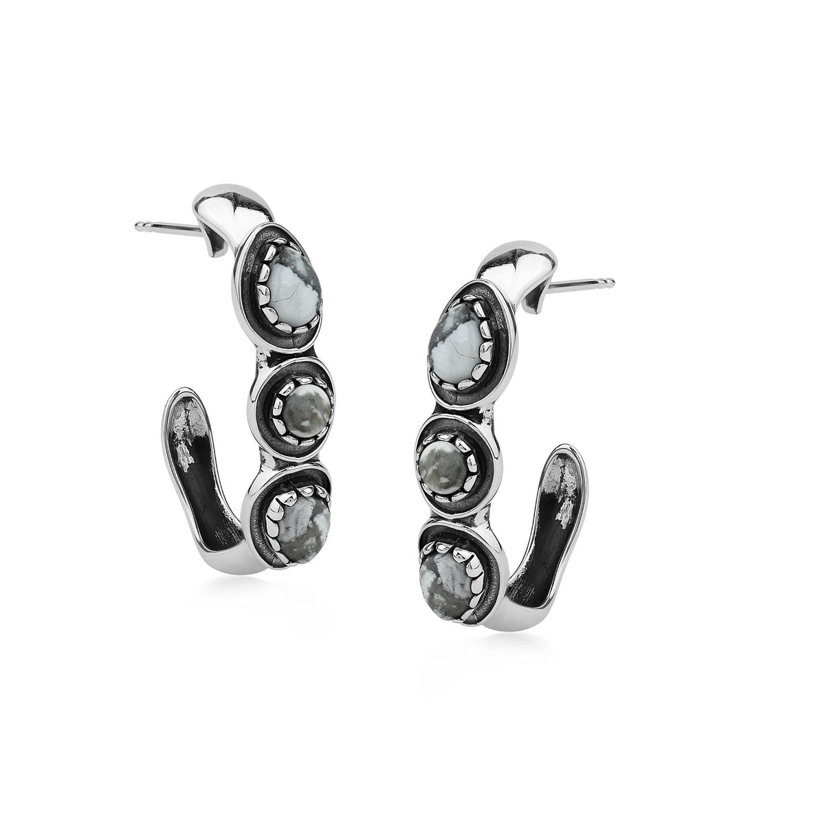EXCLUSIVELY OURS! Sterling Silver White Howlite Pear and Round Cut Hoop Earrings