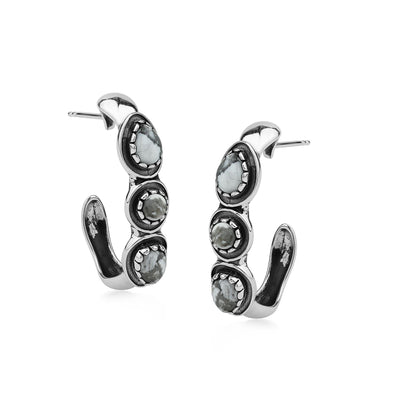 EXCLUSIVELY OURS! Sterling Silver White Howlite Pear and Round Cut Hoop Earrings