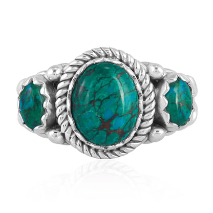 Sterling Silver Chrysocolla 3-Stone Ring, Sizes 5 to 11