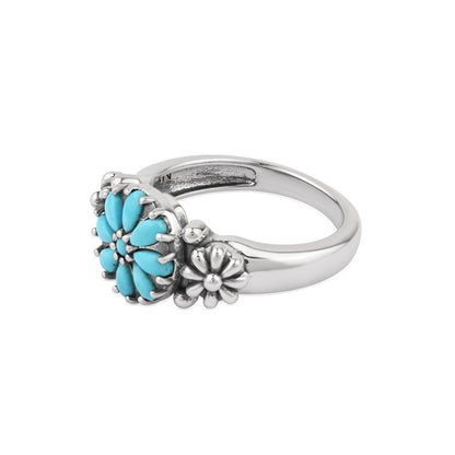 Sterling Silver Sleeping Beauty Turquoise Concha Flower Ring