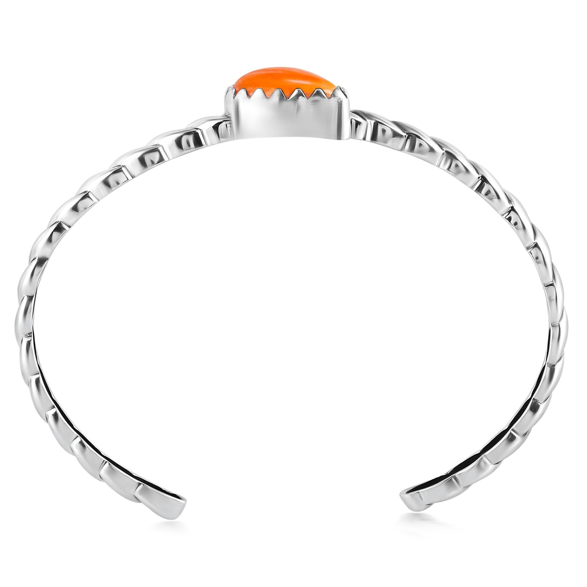 Sterling Silver Orange Spiny Oyster Pear Cut Stackable Cuff Bracelet, Sizes Small to Large