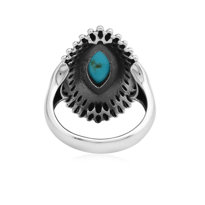 Sterling Silver Sleeping Beauty Turquoise Marquise Cut Rope and Bead Ring