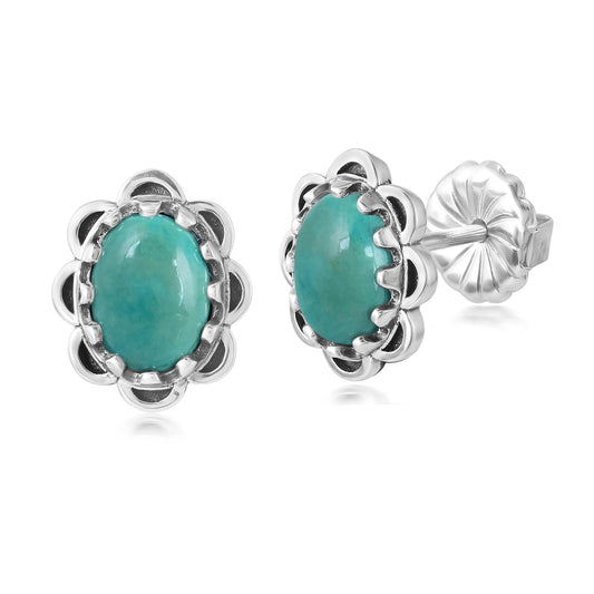Sterling Silver Green Turquoise Concha Flower Stud Earrings