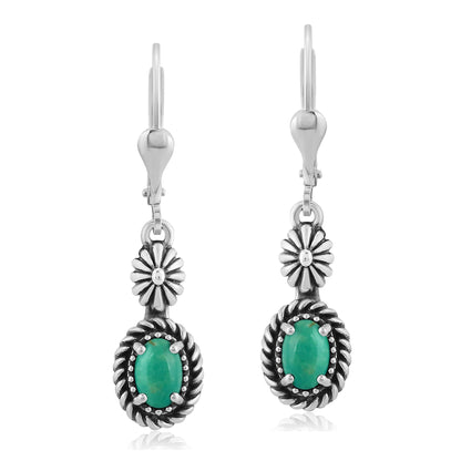 EXCLUSIVELY OURS! Sterling Silver Green Turquoise Floral and Rope Design Dangle Earrings