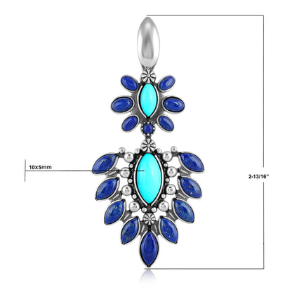 EXCLUSIVELY OURS! Sterling Silver Kingman Turquoise and Lapis Oval and Marquise Pendant Enhancer