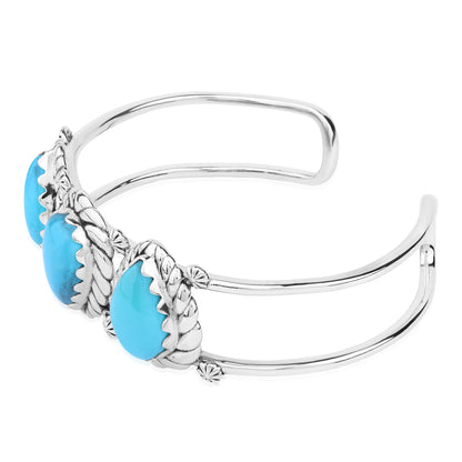 LIMITED EDITION! Sterling Silver Kingman Turquoise Pear Cut Rope Design Cuff Bracelet, Sizes Small to Large