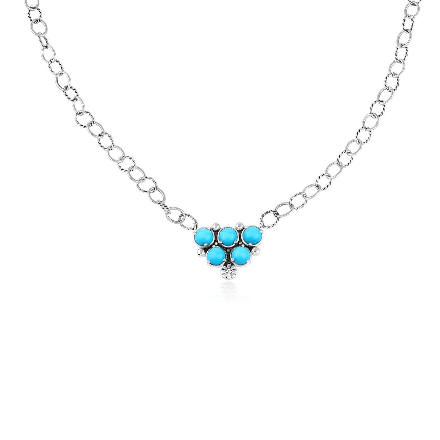 EXCLUSIVELY OURS! Sterling Silver Sleeping Beauty Turquoise Concha Cluster Oval Link Necklace, 20 Inches