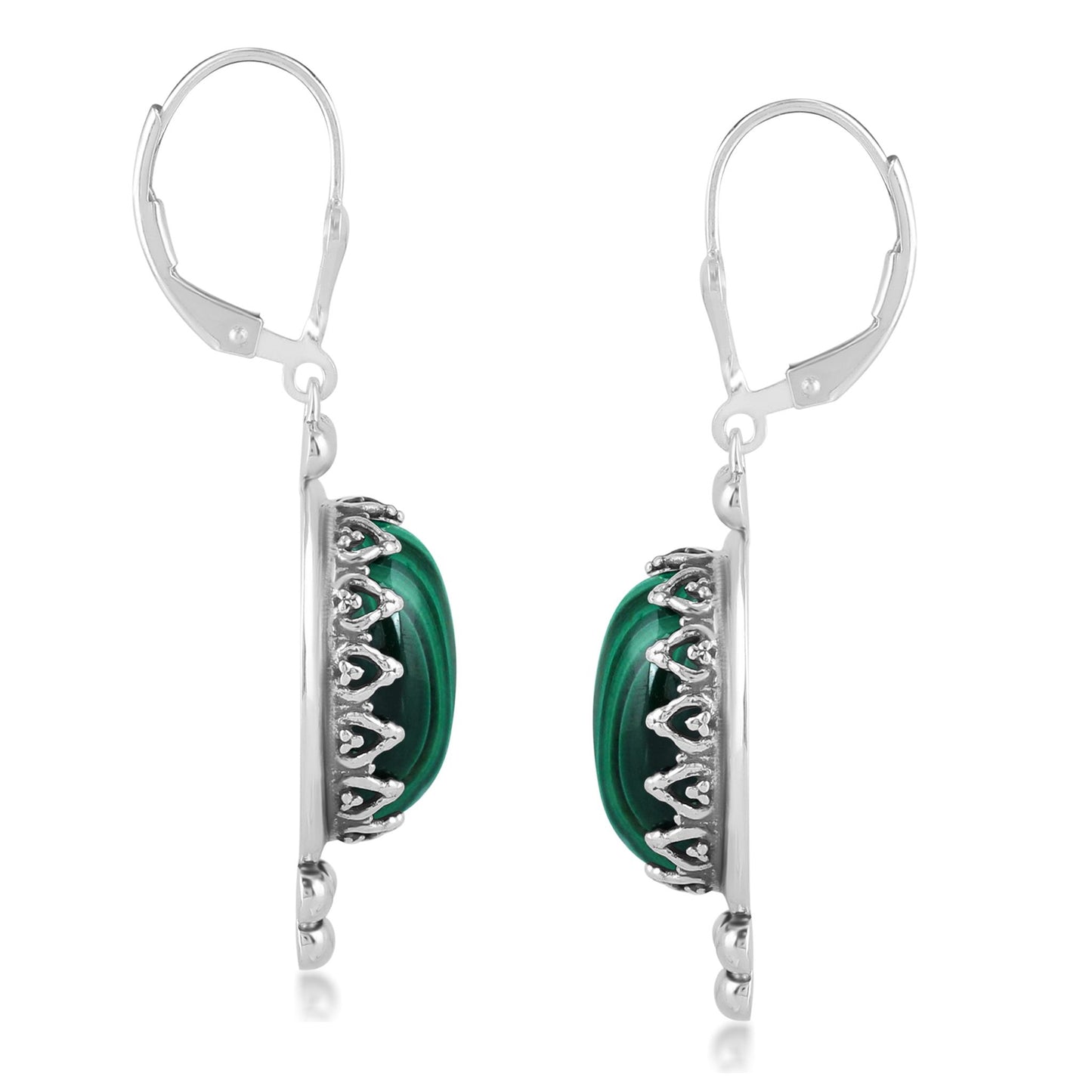 EXCLUSIVELY OURS! Sterling Silver Malachite Crown Detail Lever Back Earrings