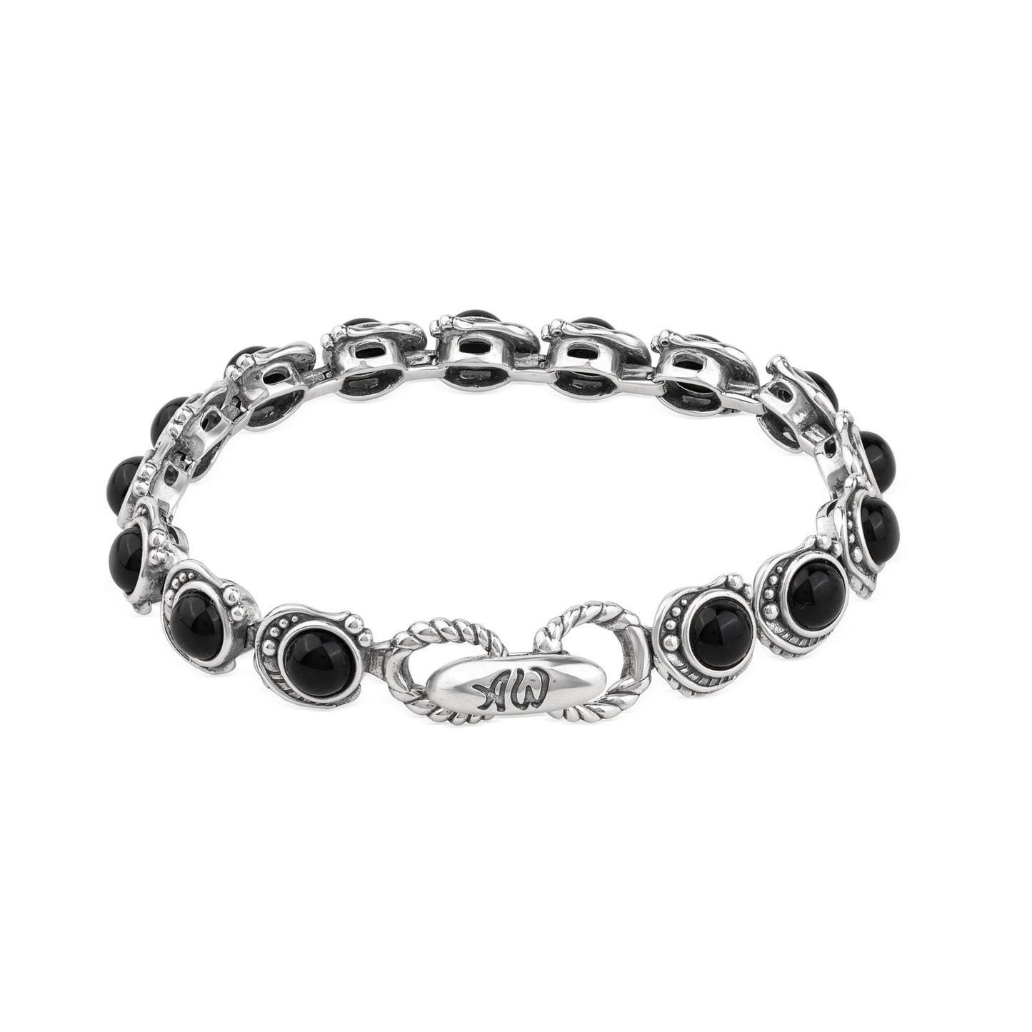 EXCLUSIVELY OURS! Sterling Silver Black Onyx Round Cabochon Tennis Bracelet, Sizes Small to Large