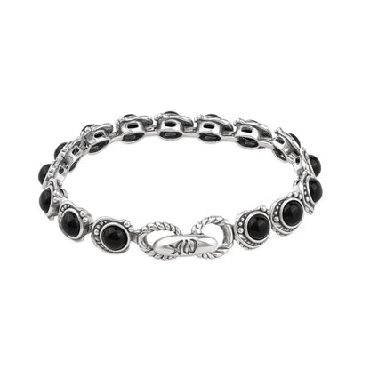 EXCLUSIVELY OURS! Sterling Silver Black Onyx Round Cabochon Tennis Bracelet, Sizes Small to Large