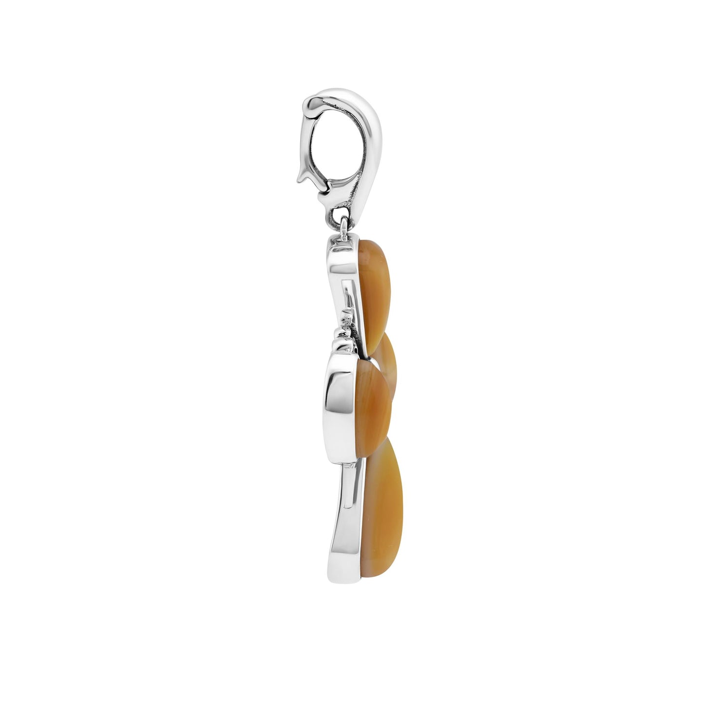 Sterling Silver Yellow Mother of Pearl Gemstone Concha Cross Pendant Enhancer 