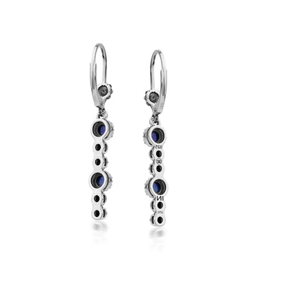 Sterling Silver Lapis Round Gemstone and Concha Linear Lever Back Earrings
