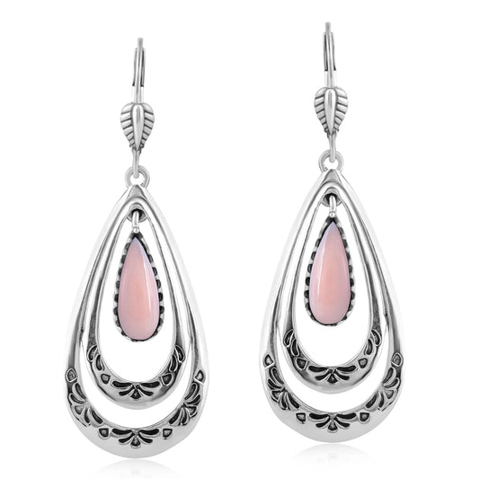 Sterling Silver Pink Opal Open Teardrop Lever Back Earrings