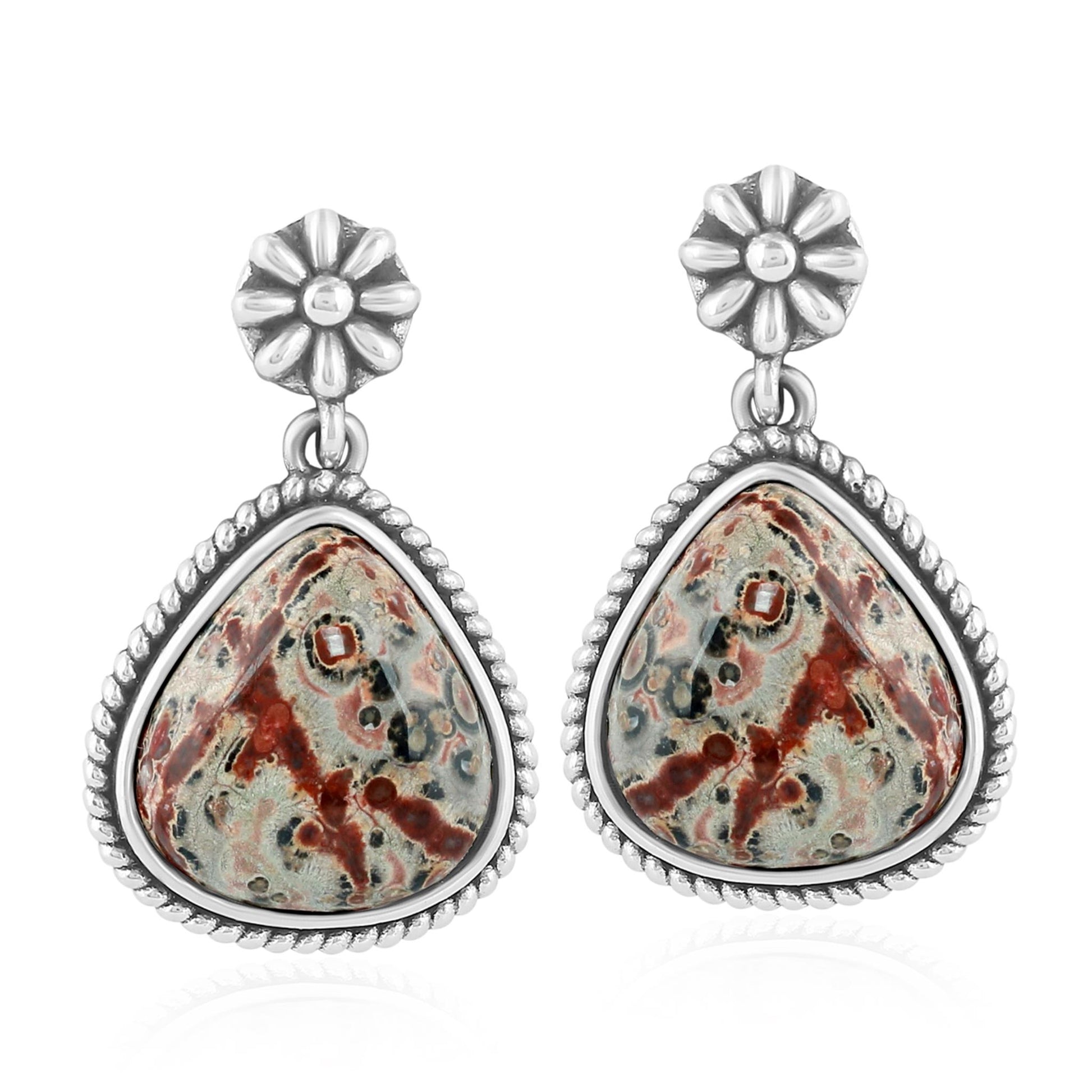 Sterling Silver Leopard Jasper Trillion Cut Post Earrings