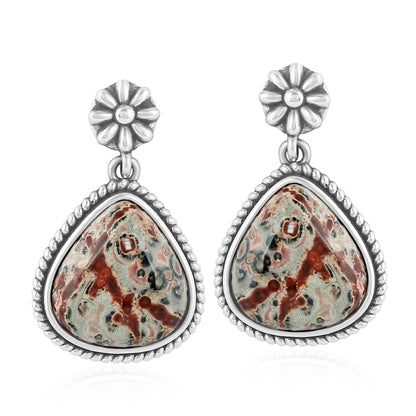 Sterling Silver Leopard Jasper Trillion Cut Post Earrings