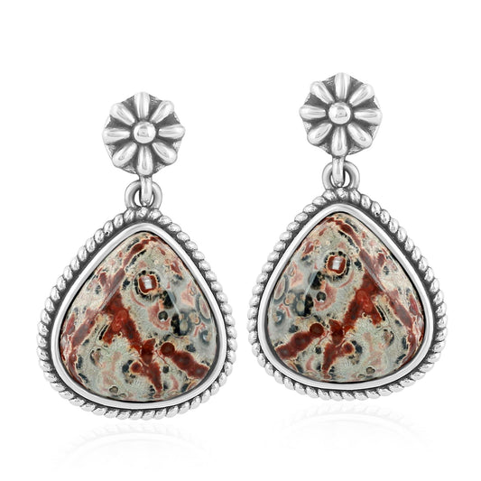 Sterling Silver Leopard Jasper Trillion Cut Post Earrings
