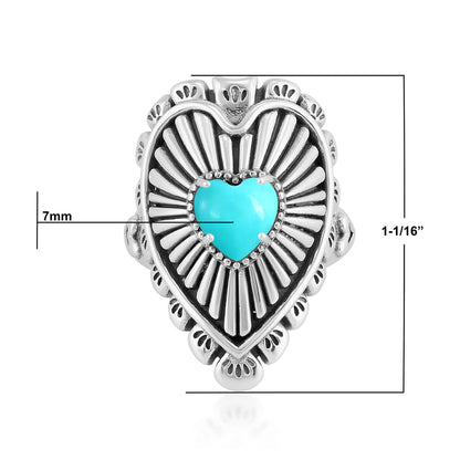 Sterling Silver Sleeping Beauty Turquoise Bold Heart Ring, Sizes 5 to 10