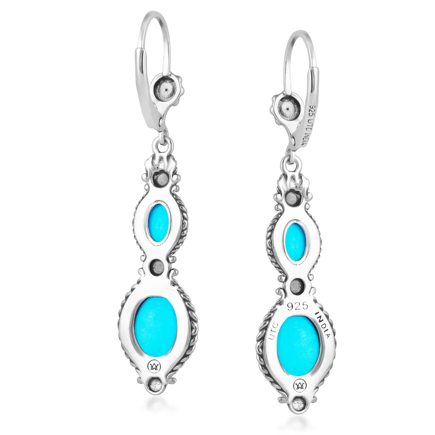 Sterling Silver Sleeping Beauty Turquoise Oval Cut Dangle Earrings