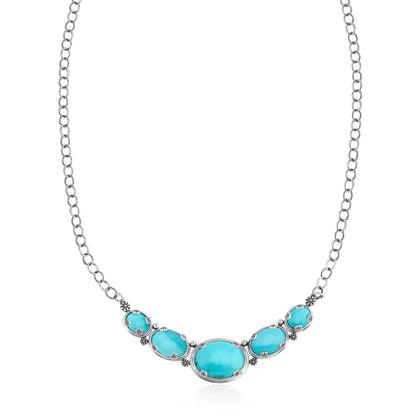 Sterling Silver Kingman Turquoise Graduated Oval Crescent Necklace, 17 Inches