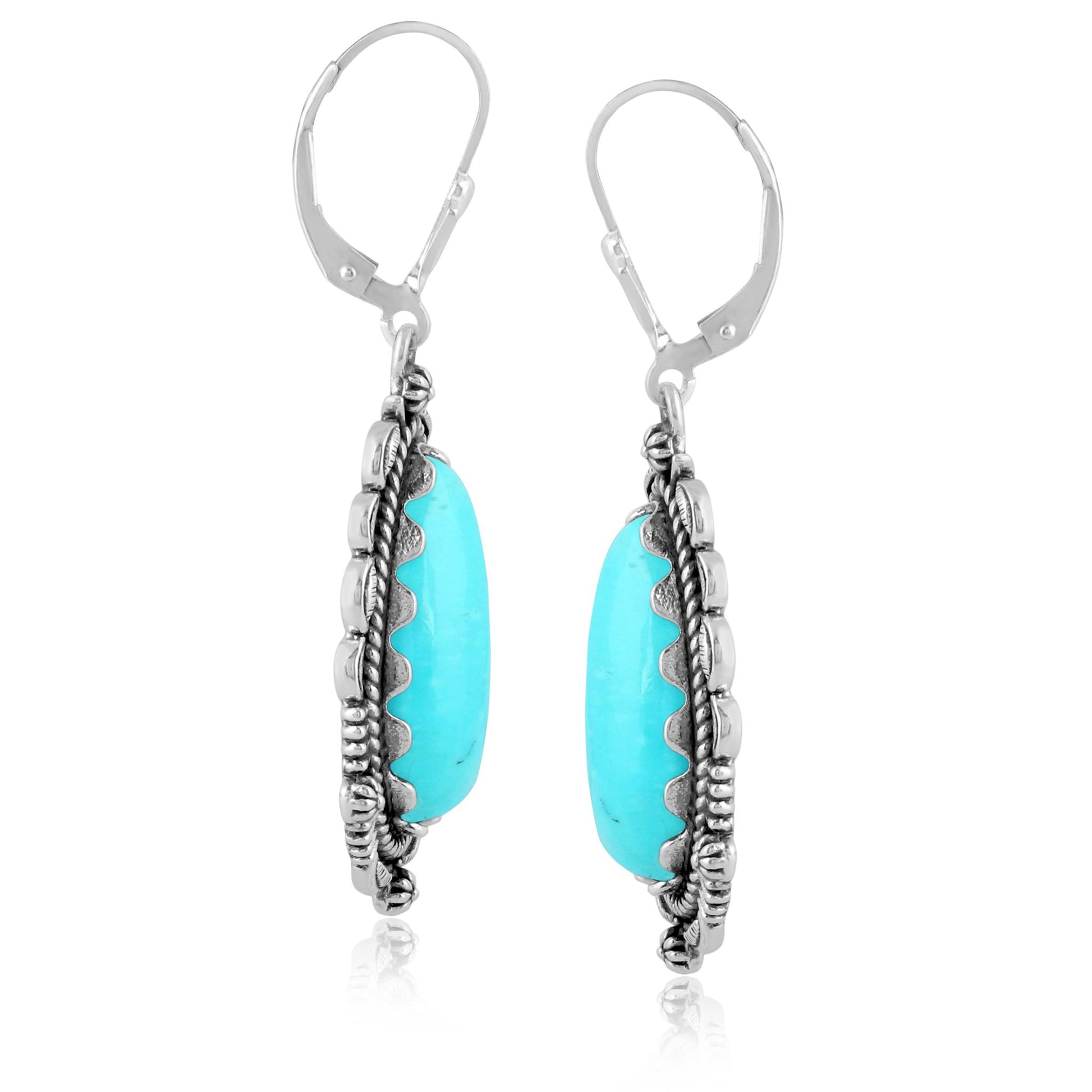 Sterling Silver Blue Turquoise Gemstone Pear-Shaped Dangle Earrings