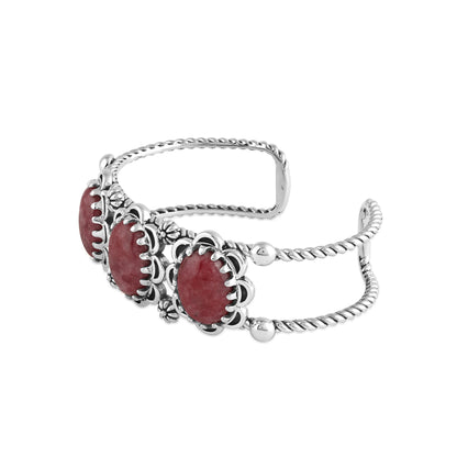 Sterling Silver Rhodonite Oval Scallop Concha Cuff Bracelet