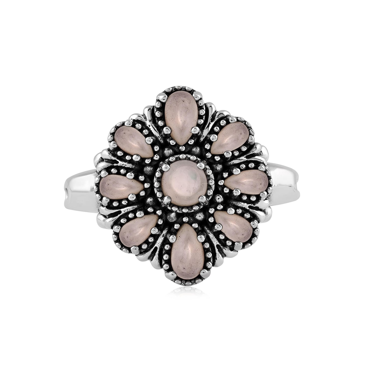  Sterling Silver White Mother of Pearl Flower Cluster Ring