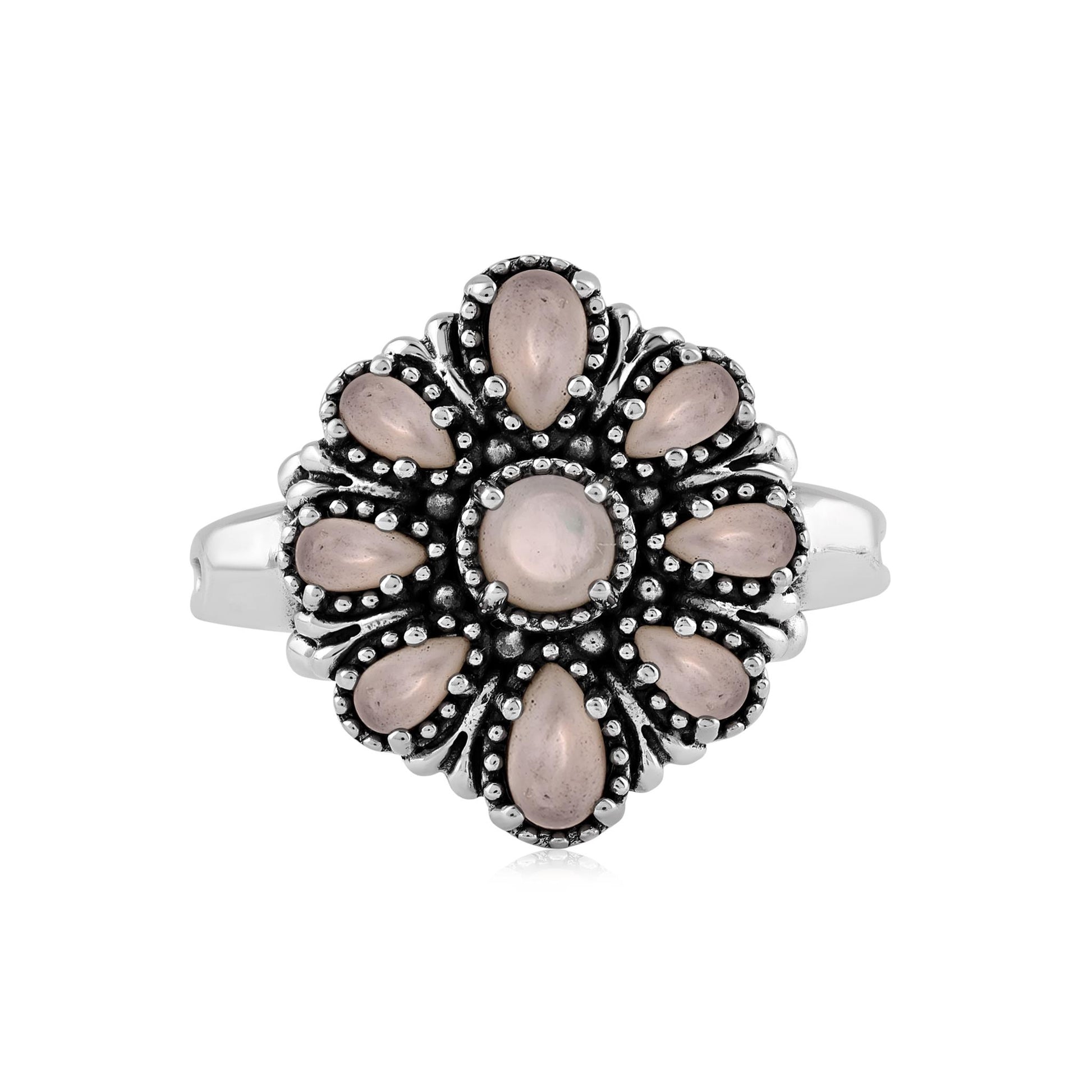  Sterling Silver White Mother of Pearl Flower Cluster Ring