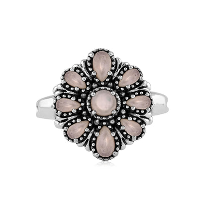  Sterling Silver White Mother of Pearl Flower Cluster Ring