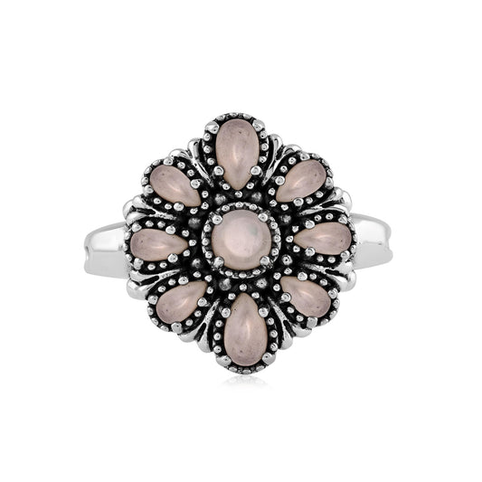  Sterling Silver White Mother of Pearl Flower Cluster Ring