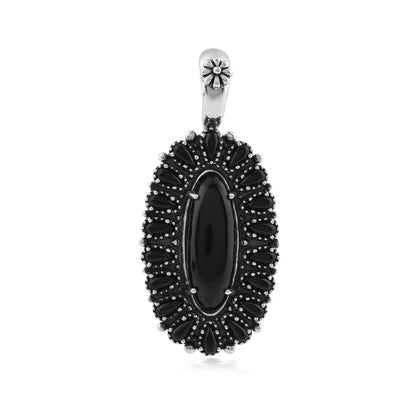  Sterling Silver Black Onyx Petit Point Gemstone Cluster Pendant Enhancer