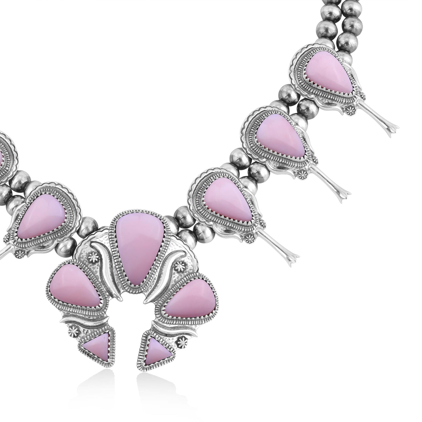 LIMITED EDITION! Sterling Silver Pink Opal Large Naja Squash Blossom Necklace