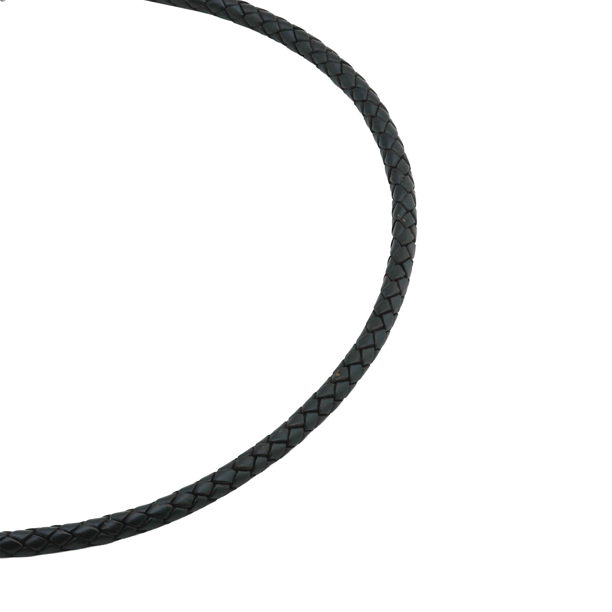 Braided Black Leather Sterling Silver Necklace