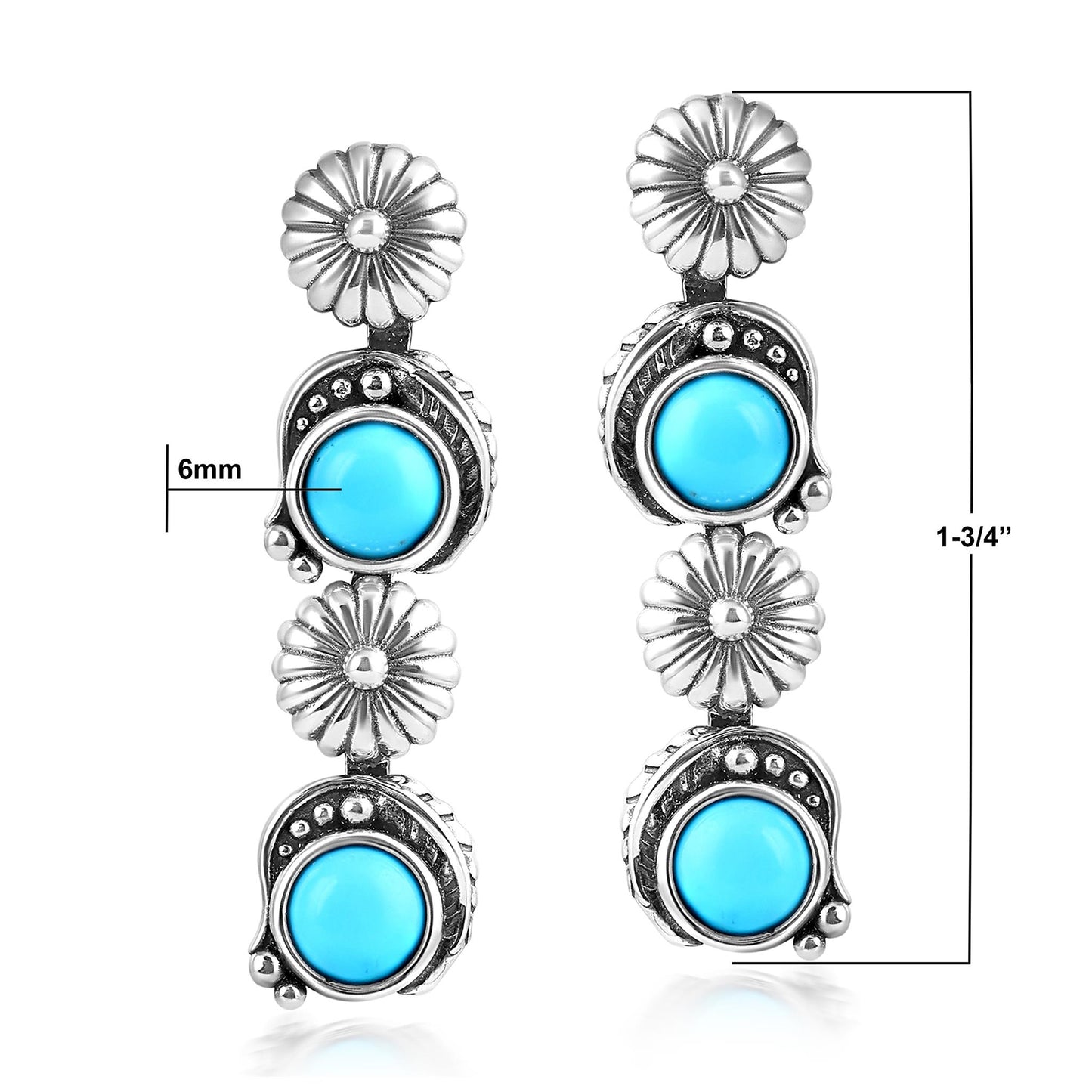 EXCLUSIVELY OURS! Sterling Silver Sleeping Beauty Turquoise Leaf and Flower Dangle Earrings