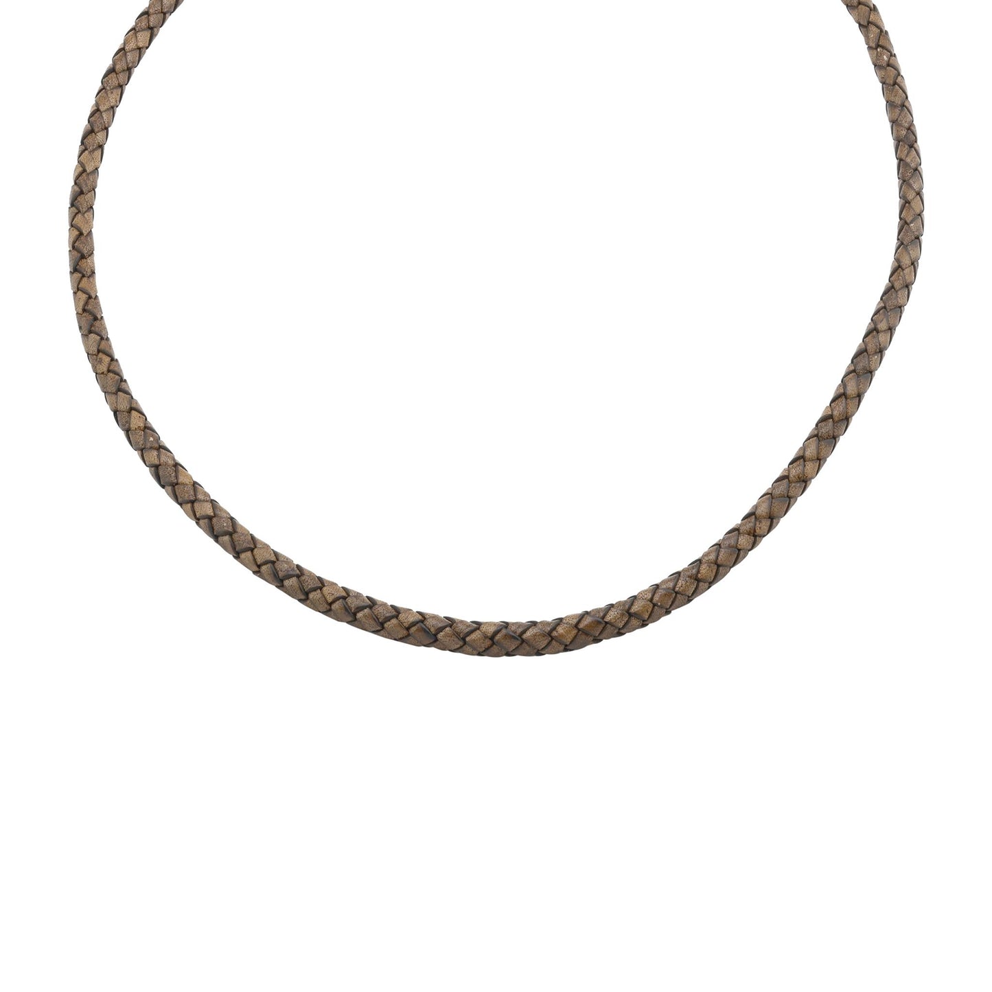 Braided Antique Brown Leather Sterling Silver Necklace