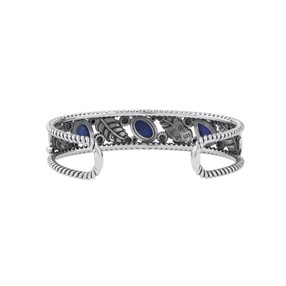 Sterling Silver Lapis Oval and Pear Leaf Cuff Bracelet, Sizes Small to Large