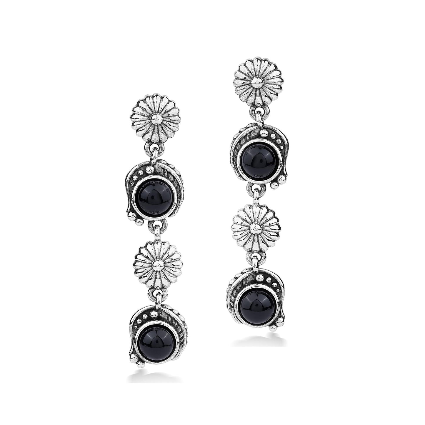 EXCLUSIVELY OURS! Sterling Silver Black Onyx Leaf and Flower Dangle Earrings