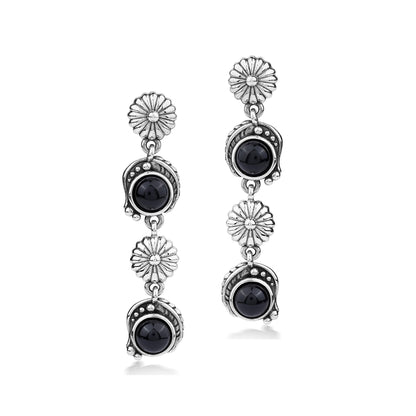 EXCLUSIVELY OURS! Sterling Silver Black Onyx Leaf and Flower Dangle Earrings