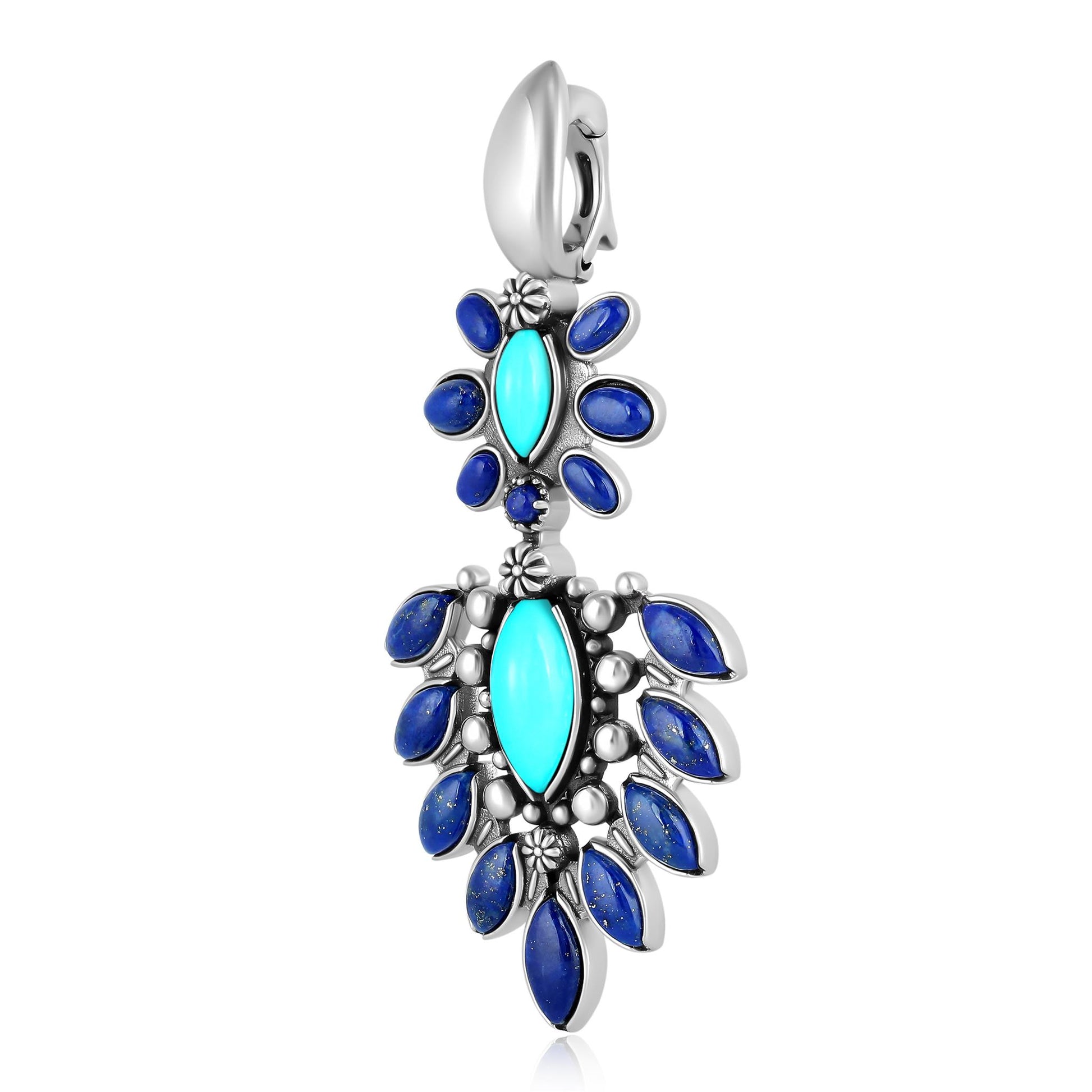 EXCLUSIVELY OURS! Sterling Silver Kingman Turquoise and Lapis Oval and Marquise Pendant Enhancer