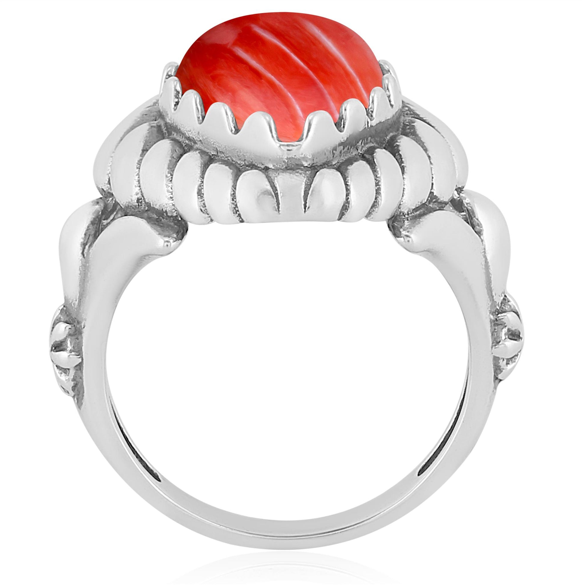 Sterling Silver Red Spiny Oyster Pear Cut Rope Ring