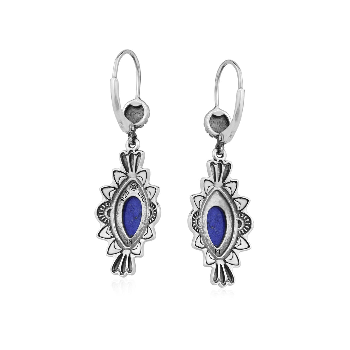 Sterling Silver Lapis Marquise Cut Lever Back Earrings