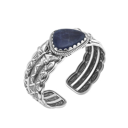 Sterling Silver Sodalite Gemstone Butterfly Hinged Cuff Bracelet