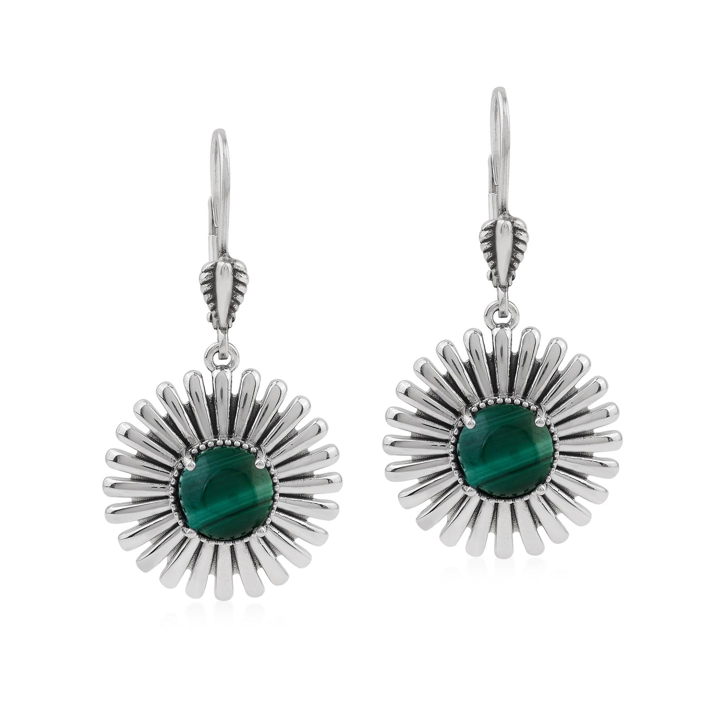  Sterling Silver Malachite Concha Ray Earrings
