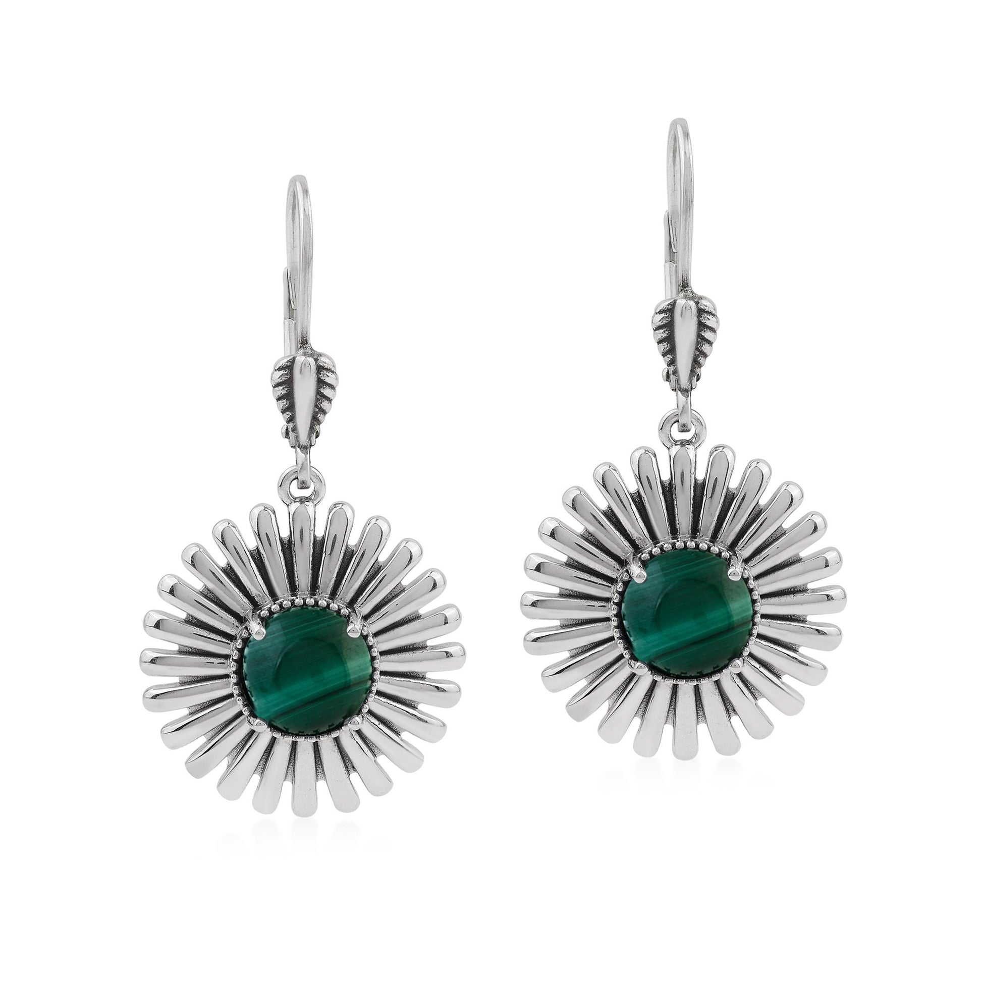  Sterling Silver Malachite Concha Ray Earrings